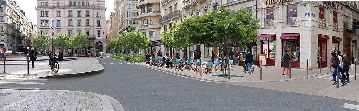 Perspective de la place des Jacobins avec plus de végétalisation